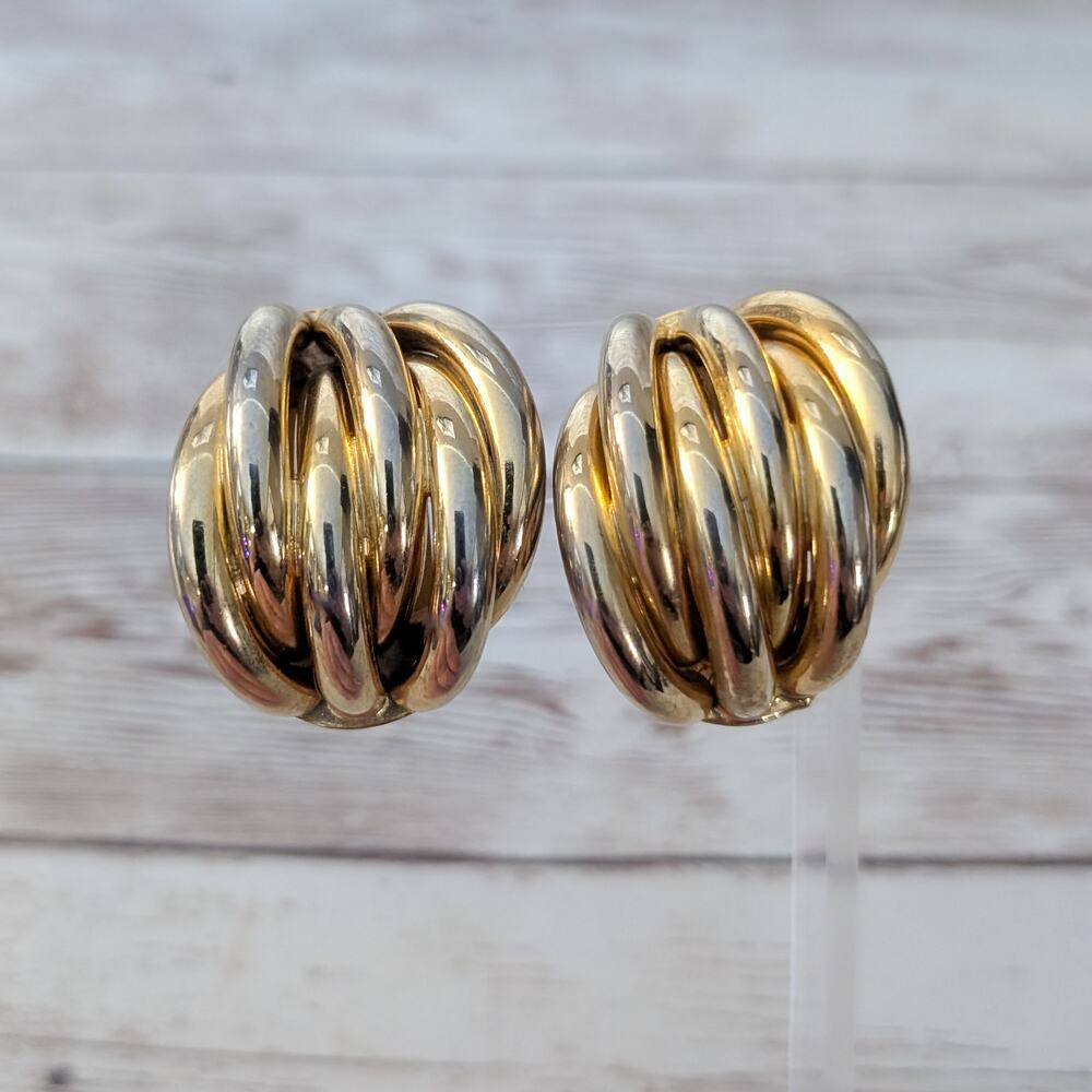 Vintage Clip On Earrings Extra Large Chunky Gold Tone Tube Design Statement